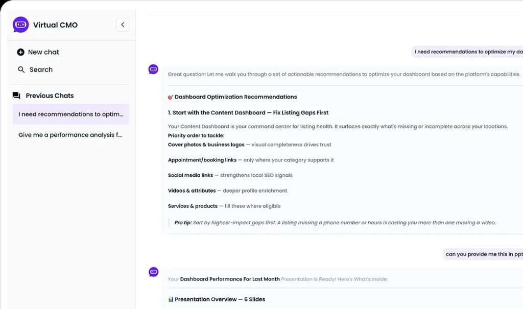 Virtual CMO dashboard interface